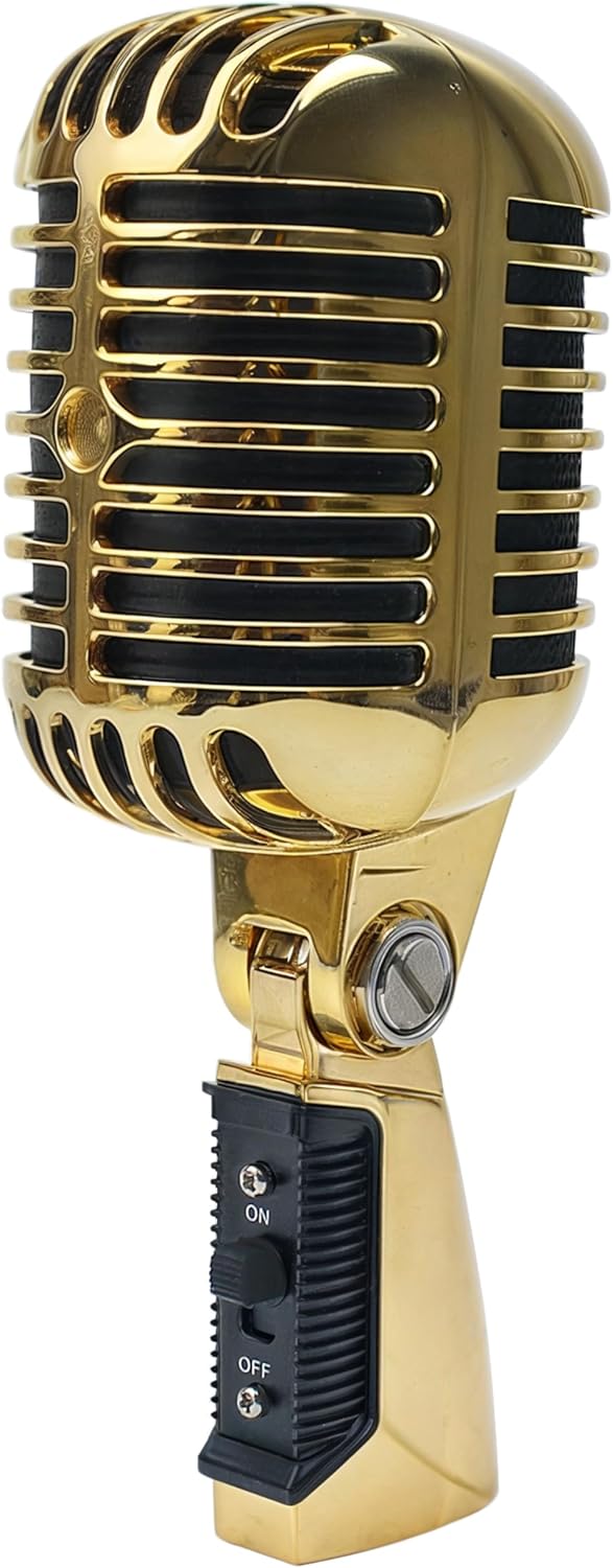 Vintage Retro Old School Microphone, Professional Classic Dynamic Wired Vocal Cardioid Mic for Karaoke Live Performance in-Studio Recording Singing Stage, Fashioned Metal Prop, XLR Cable Compatible