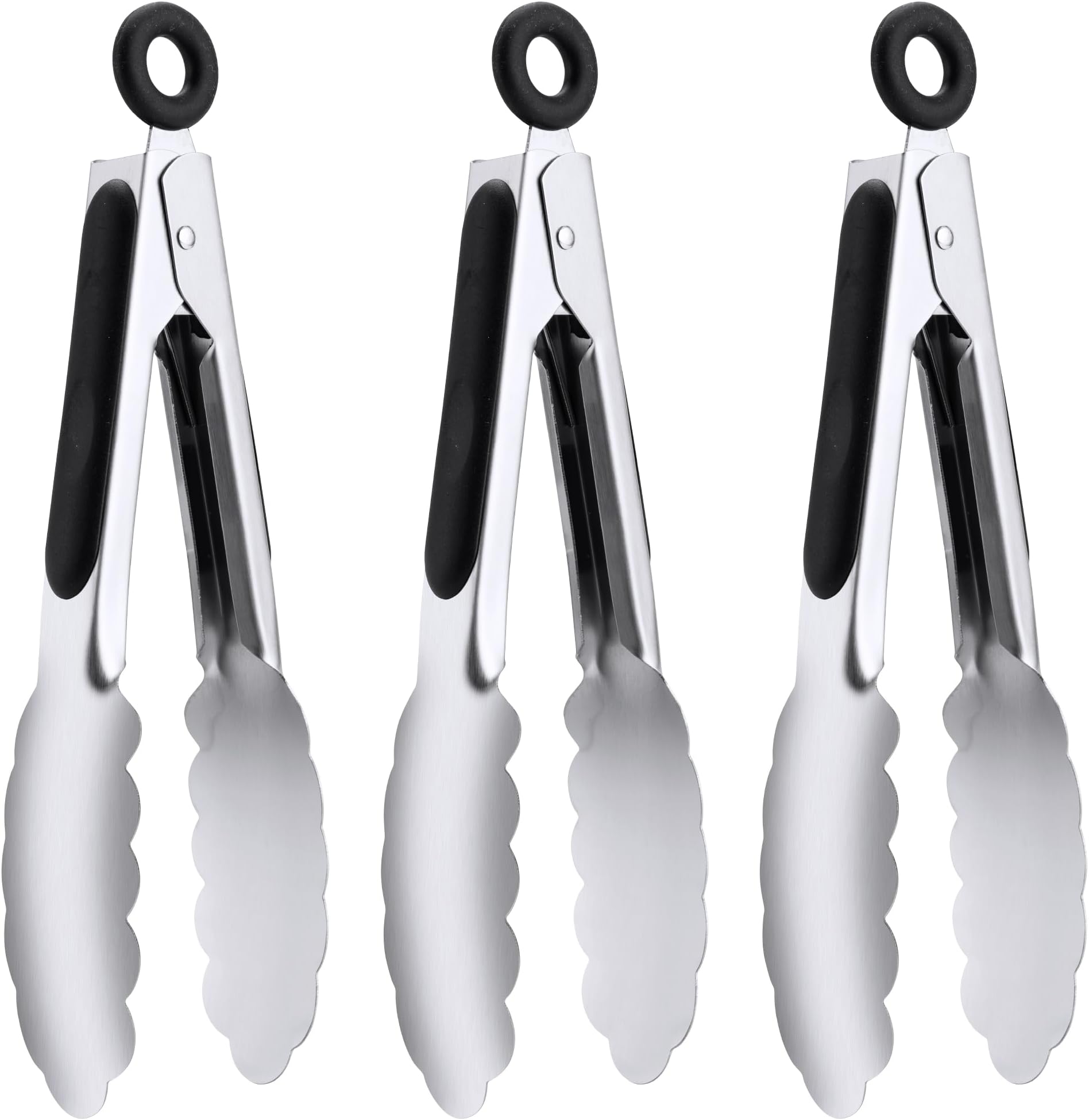 7" Small Kitchen Tongs Set of 3, Stainless Steel Food Tongs, Mini Serving Tongs for Appetizers, Salad, Buffet (7", 3PCS)