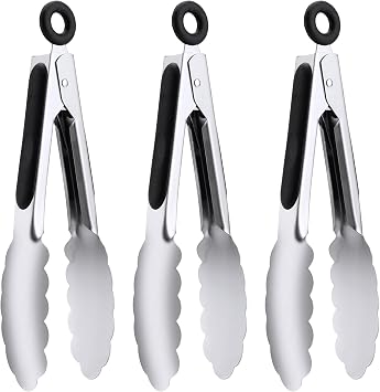 7" Small Kitchen Tongs Set of 3, Stainless Steel Ice Tongs Food Tongs, Mini Serving Tongs for Appetizers, Salad, Buffet 7", 3PCS