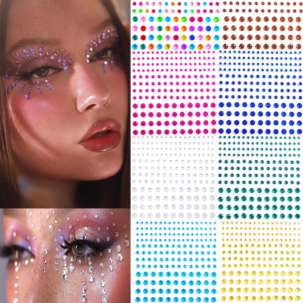 Photo 1 of 4 PACK Nail Self Adhesive Rhinestone Stickers 12 Sheets Gem Stickers for Women Eye Face Nail Body Makeup Festival DIY Craft Card Jewels Decorations 12sheet