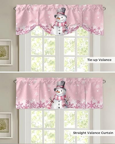 Miniatura 5 de Cenefas de amarre de muñeco de nieve rosa de Navidad para ventanas, diseño de copo de nieve rosa, elfo, muñeco de nieve, bolsillo para barra,