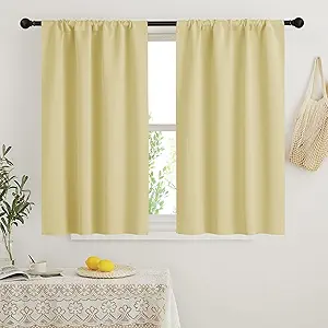 RYB HOME Blackout Curtains for Small Window - Thermal Insulated Privacy Curtains Shades for Kitchen Bathroom Cafe Dorm Loft, W 29 x L 45 inch per Panels, Light Yellow, 2 Pcs
