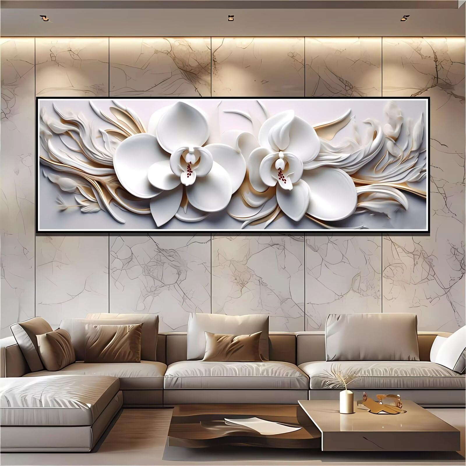 Diamond Painting, Diamant Painting Bilder Orchidee, DIY Diamant Kunst Malerei Stickerei Set, Diamant Malen nach Zahlen Erwachsene, Weiß Diamond Painting Set für Home Wanddeko Geschenk 210x70cm H-6