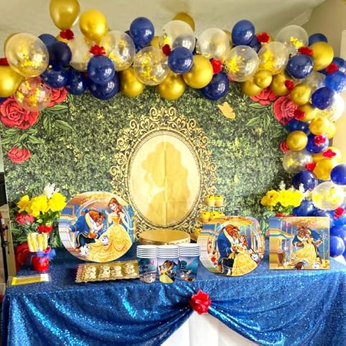 Renbangus Princess Belle Birthday Party Tableware Supplies,Beauty Beast Tableware Include Plates,Napkins,Cups And Tablecloth For Princess Birthday Baby Shower Party Decorations(Serve 16) #TOP5