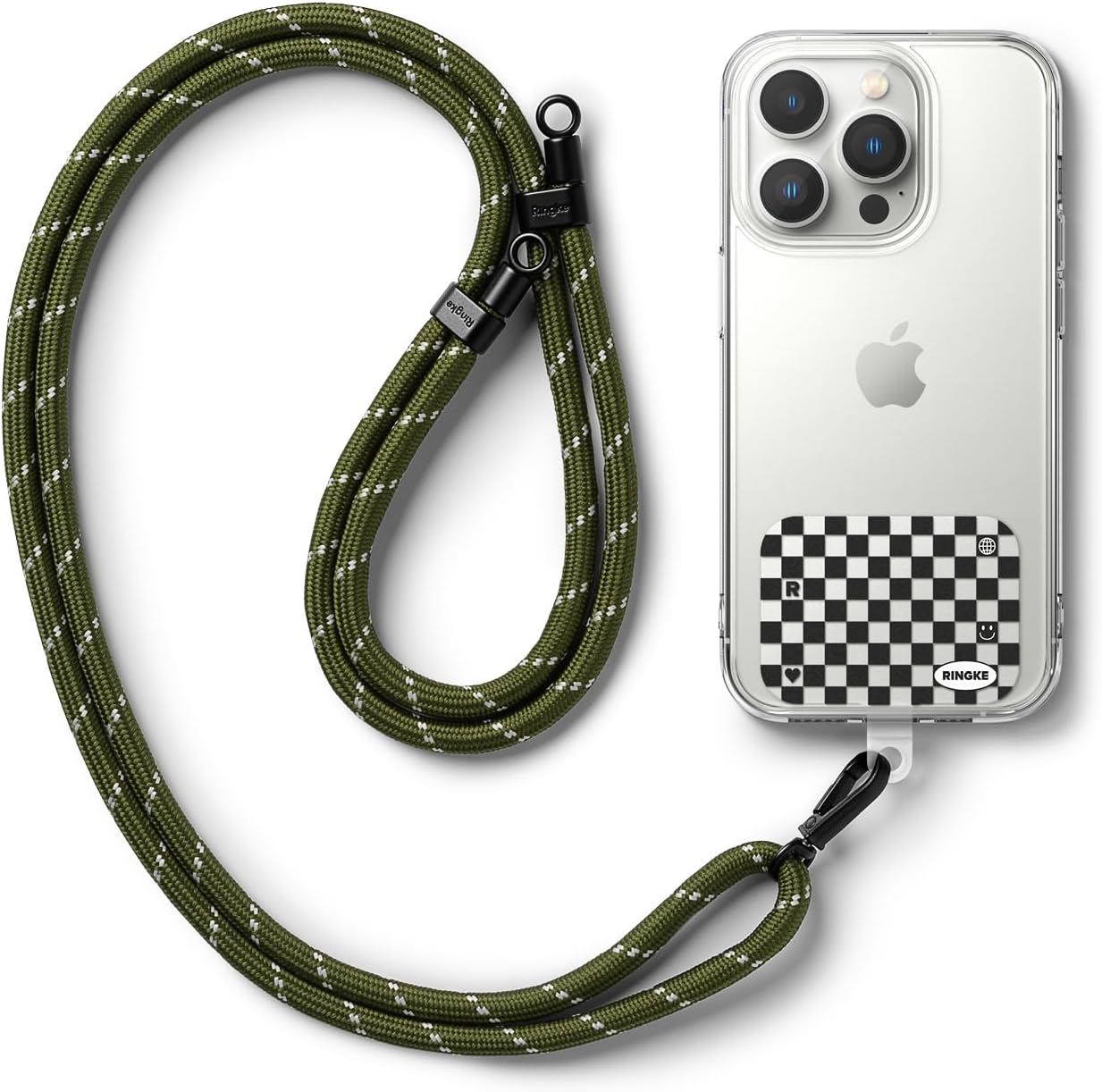Ringke Holder Link Checkerboard Adjustable Crossbody Neck Strap, Universal Multifunctional Lanyard Patch for Most Smartphones
