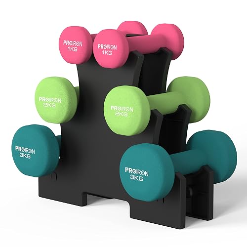 PROIRON Mancuernas de Neopreno Juego de 12kg Mancuernas 3 Pares de 2 x 1 kg, 2 x