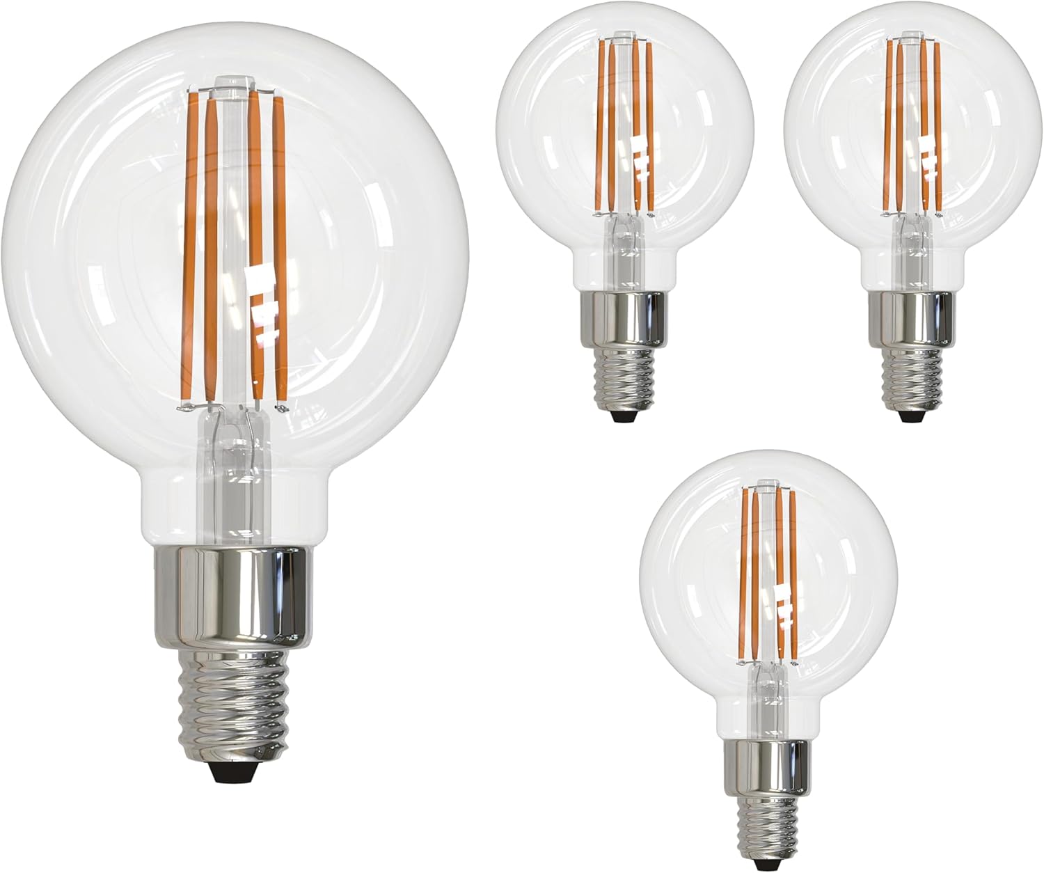 Bulbrite 776873 4 Watt LED G16 Clear Decorative Globe Candelabra (E12) Base, 2700K Light Bulb (4 Pack)