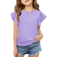 Imily Bela Girls Ruffle Sleeve Shirts Summer Crewneck Eyelet Tee Tops Casual Cute Blouse 4-15 Years
