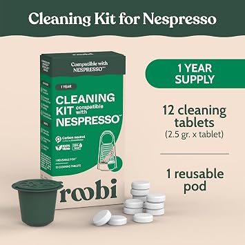 Roobi Cleaning Pods Compatible with Nespresso | Includes 1 Reusable Pod & 12 Cleaning Tablets, Specially Formulated for Originaline Machines, 1 Year Supply