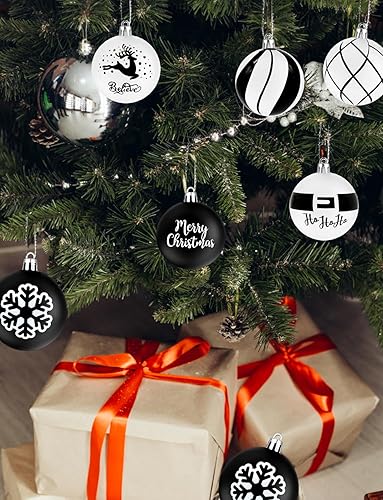 Miniatura 7 de 12 bolas de invierno de copos de nieve en blanco y negro, bolas colgantes de Feliz Navidad, HOHOHO, vacaciones, reno, granja, adornos de Navidad,