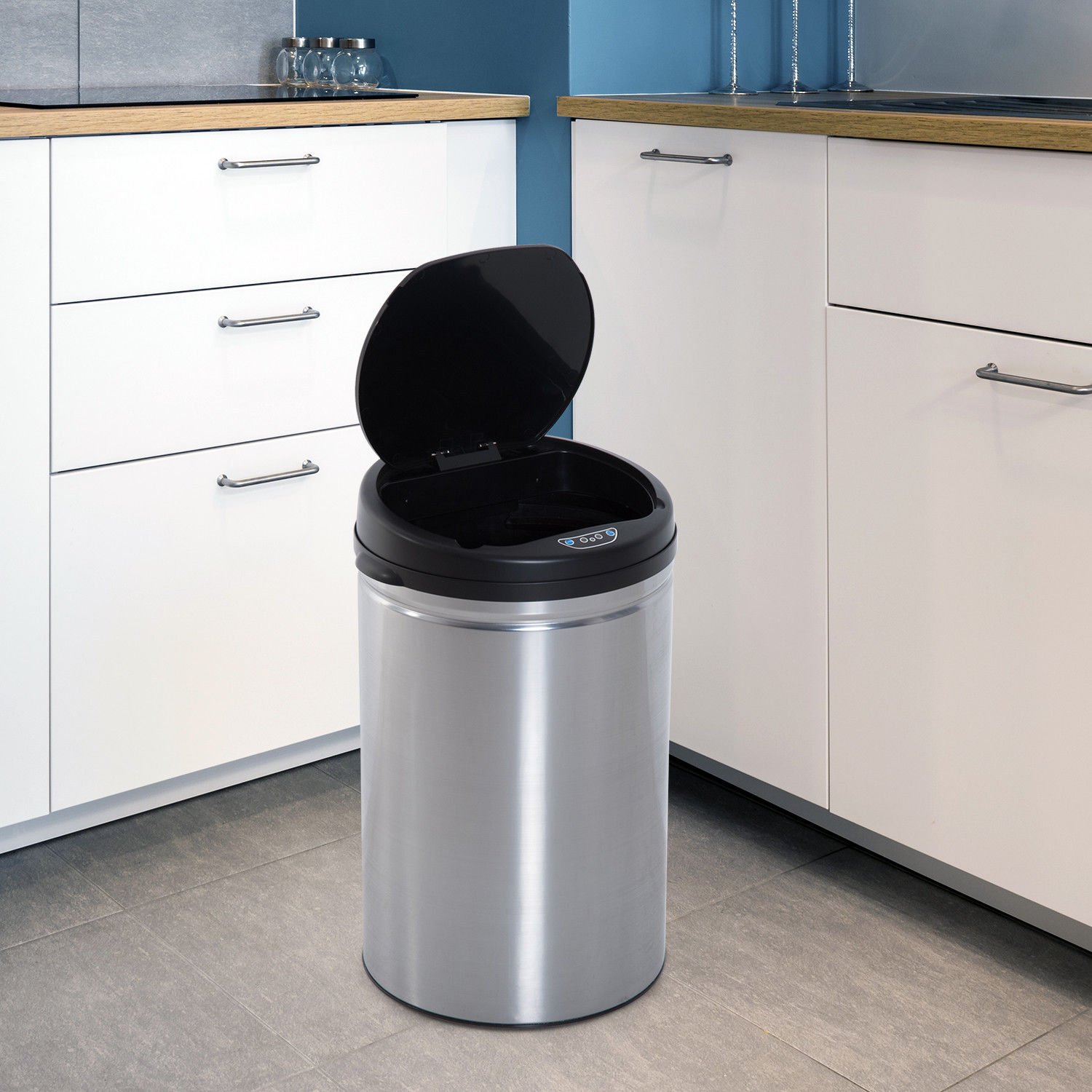 HOMCOM Contenedor Papelera Baño 30L Acero Inoxidable | Cubo de Basura, Sensor Detector Movimiento Automático