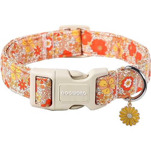 DOGWONG Fall Flower Dog Collar- Cute Flower Dog Collars Adjustable Floral Dog Collar for Girl Female Small Medium Large Dogs M