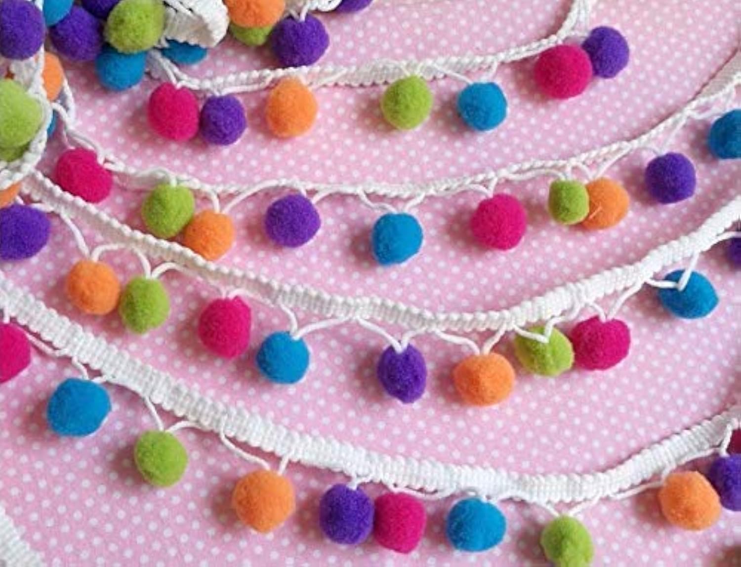 Yycraft Rainbow Pom Pom Ball Fringe Trim Ribbon Sewing 4.5 Metres(5 Yards)