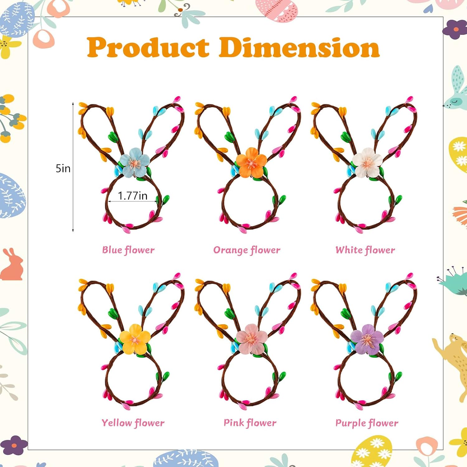 YBB Easter Bunny Napkin Rings Set of 6, Handmade Rabbit Ears Napkins Holder with Colorful Berries and Flowers for Easter Party Banquet Dinning Spring Table Decoration image 2