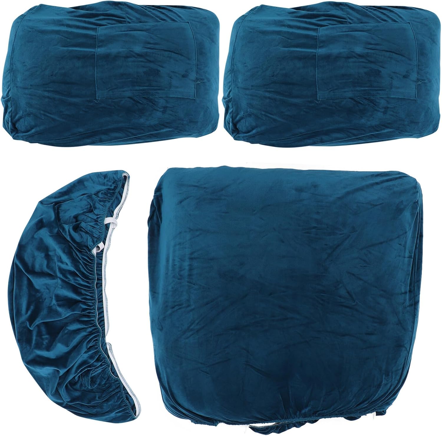 Housoutil Stretch Recliner Sofa Cover 4pcs Set Deep Navy Blue Plush Velvet Fabric Full Elastic Slipcover Recliner Chair Protector for Home Furniture