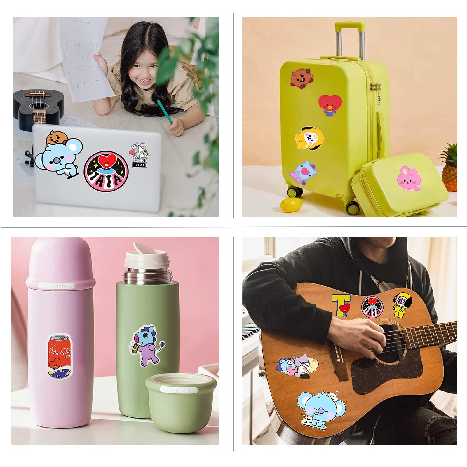 100 Pezzi Set BTS Stickers Aesthetic in Vinile - Adesivi per Laptop, Valigia, Moto, MacBook, Skateboard