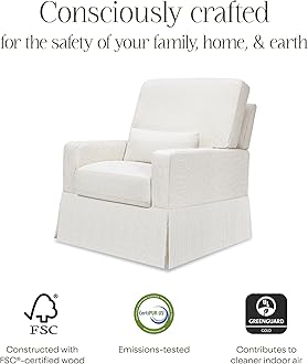 Namesake Crawford Pillowback Comfort Swivel Glider in Fog Chatham Stripe Performance Eco-Weave, Water Repellent, Greenguard Gold & CertiPUR-US Certified