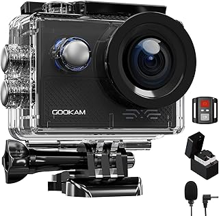 GOOKAM 4K 20MP Action Camera EIS WiFi Waterproof Sport Camera 40M Underwater 170° Wide Angle Video Camera with Remote Control External Mic 2x1200mA Batteries and Accessories