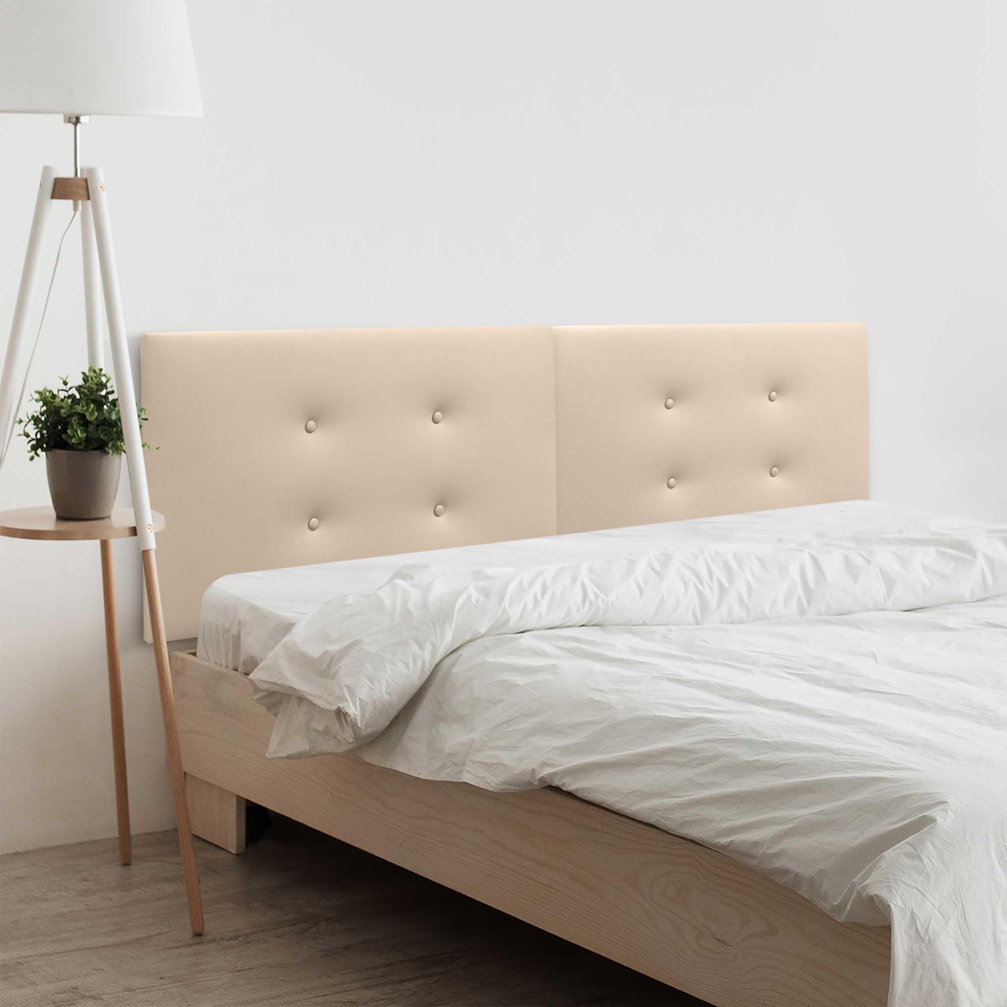 DHOME Cabecero de Polipiel o Tela Acualine con 2 Hileras de Botones Dual Dividido en 2 Piezas Tapizado de Alta Gama Cabezal (Polipiel Beige, 180cm Dual (Camas 180/190))