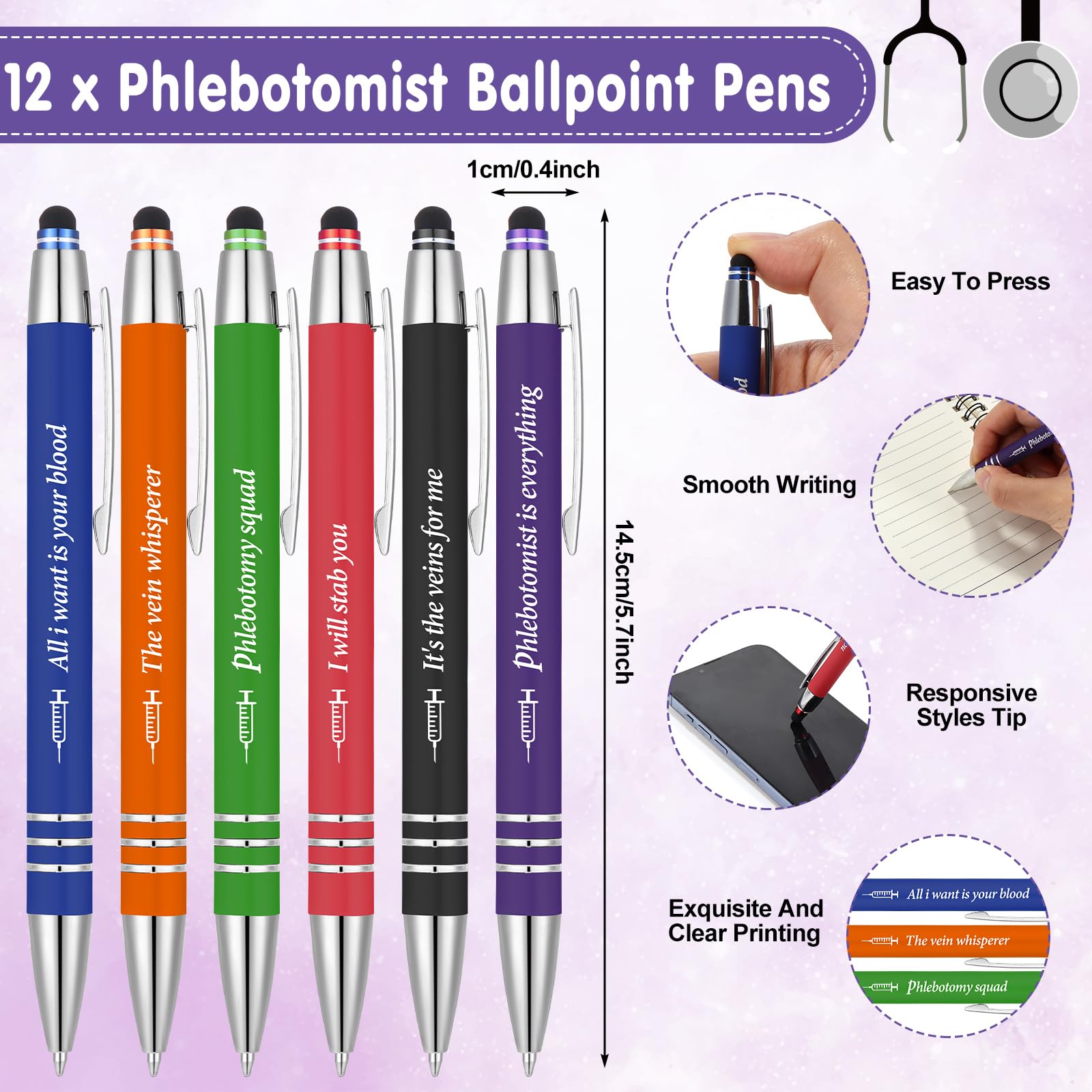 12 Sets Phlebotomist Week Gifts Phlebotomy Pens with Notebooks Inspirational Spiral Notebook Journal Ballpoint Pen Bulk Thank You Gifts for Nurse Coworkers Nursing Staff Student Medical Assistant