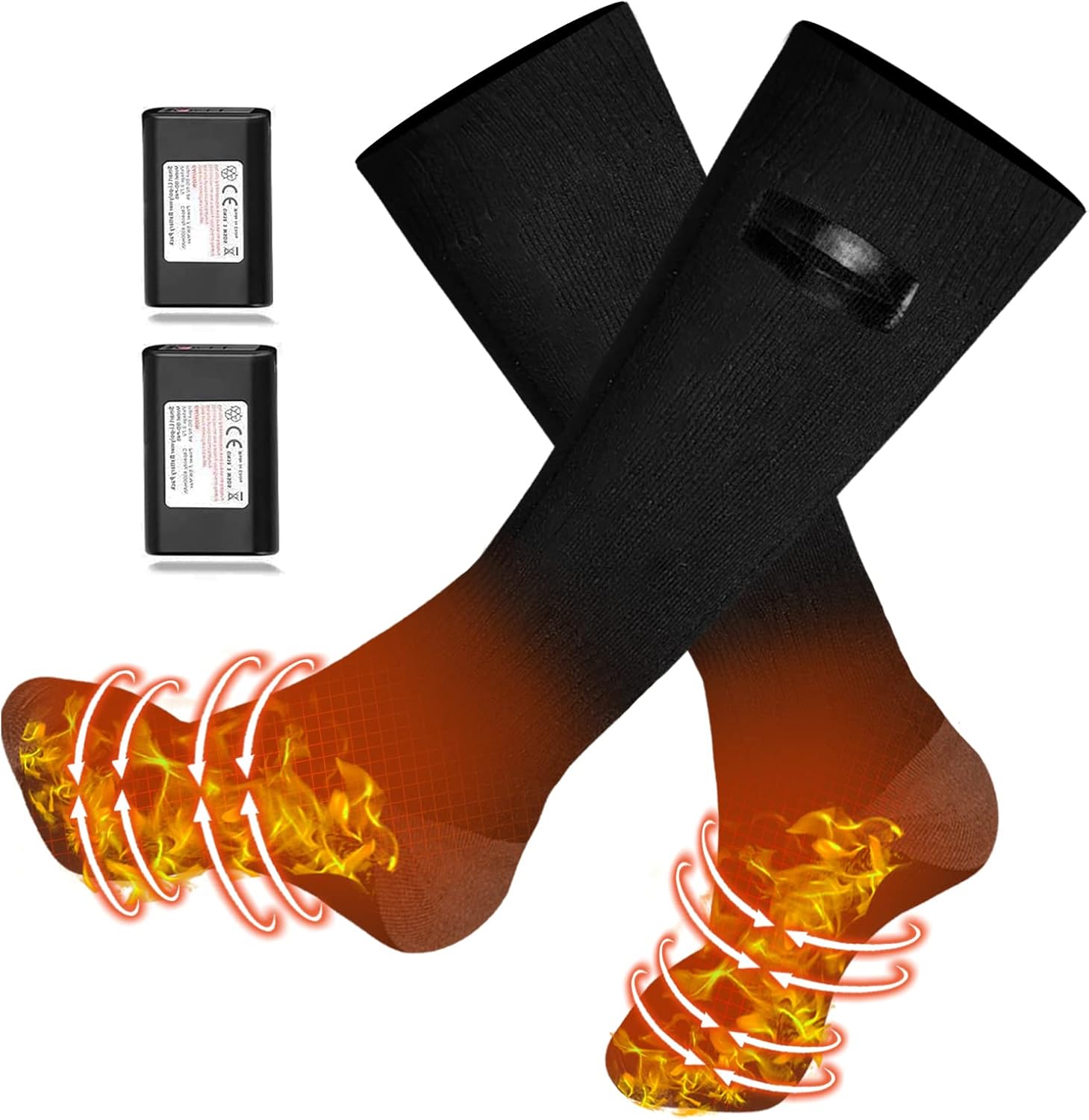 Eupboron Heated Socks 3.7V 4000 mAh Battery Socks with 3 Heating Settings Electric Socks for Men Women Foot Warmers for Outdoor Hunting Skiing Camping Hiking Cold Weather, 606090, Black : Sports & Outdoors