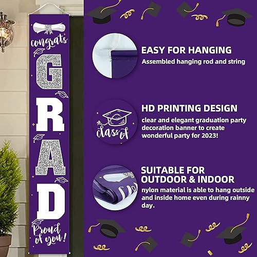 Miniatura 10 de Decoraciones de graduación 2023 Cartel de porche verde dorado para suministros de fiesta de graduados de clase 2023
