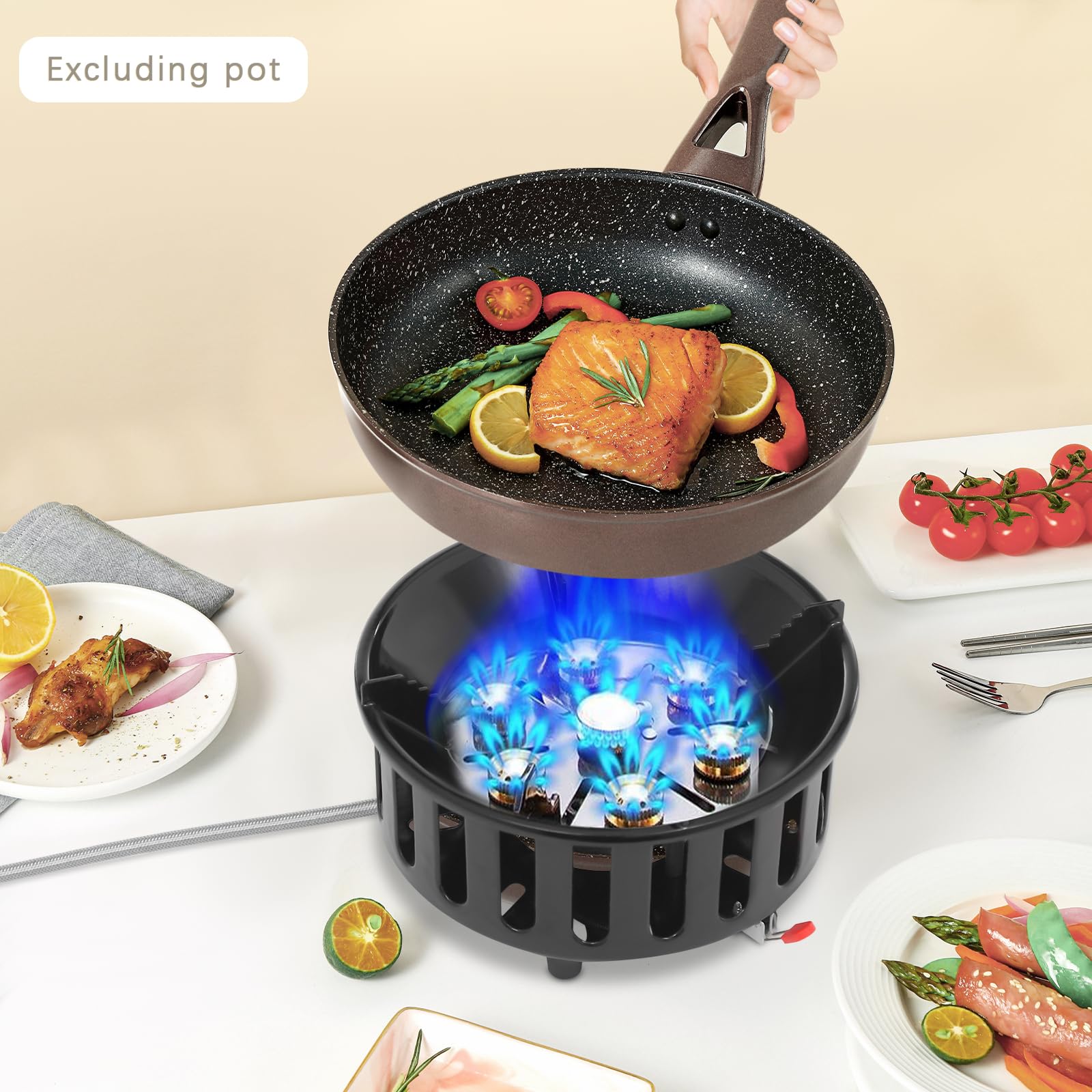 Hornillo portátil con 3 adaptadores, a prueba de viento, de gas, estufa de camping con encendido piezoeléctrico, estufa de gas portátil, para camping, trekking, senderismo, picnic