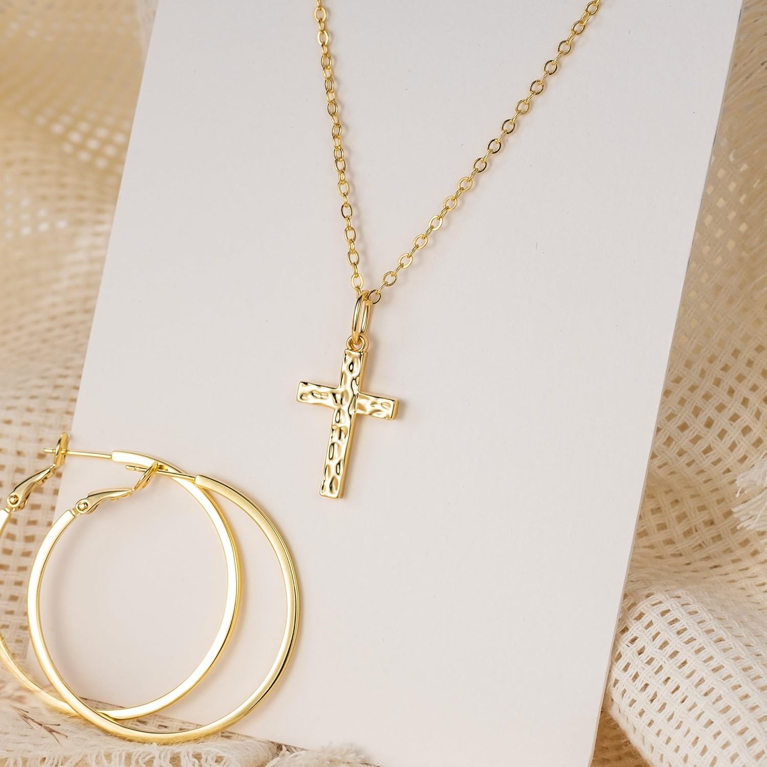 Gold Cross Necklace for Women 14K Gold Cross Necklaces for Women GoldCrosses Chain Necklaces for Womens Retro Look with Wave Point Engraving Womens Crosses Pendant Necklace for Womens 22mm - Image 7