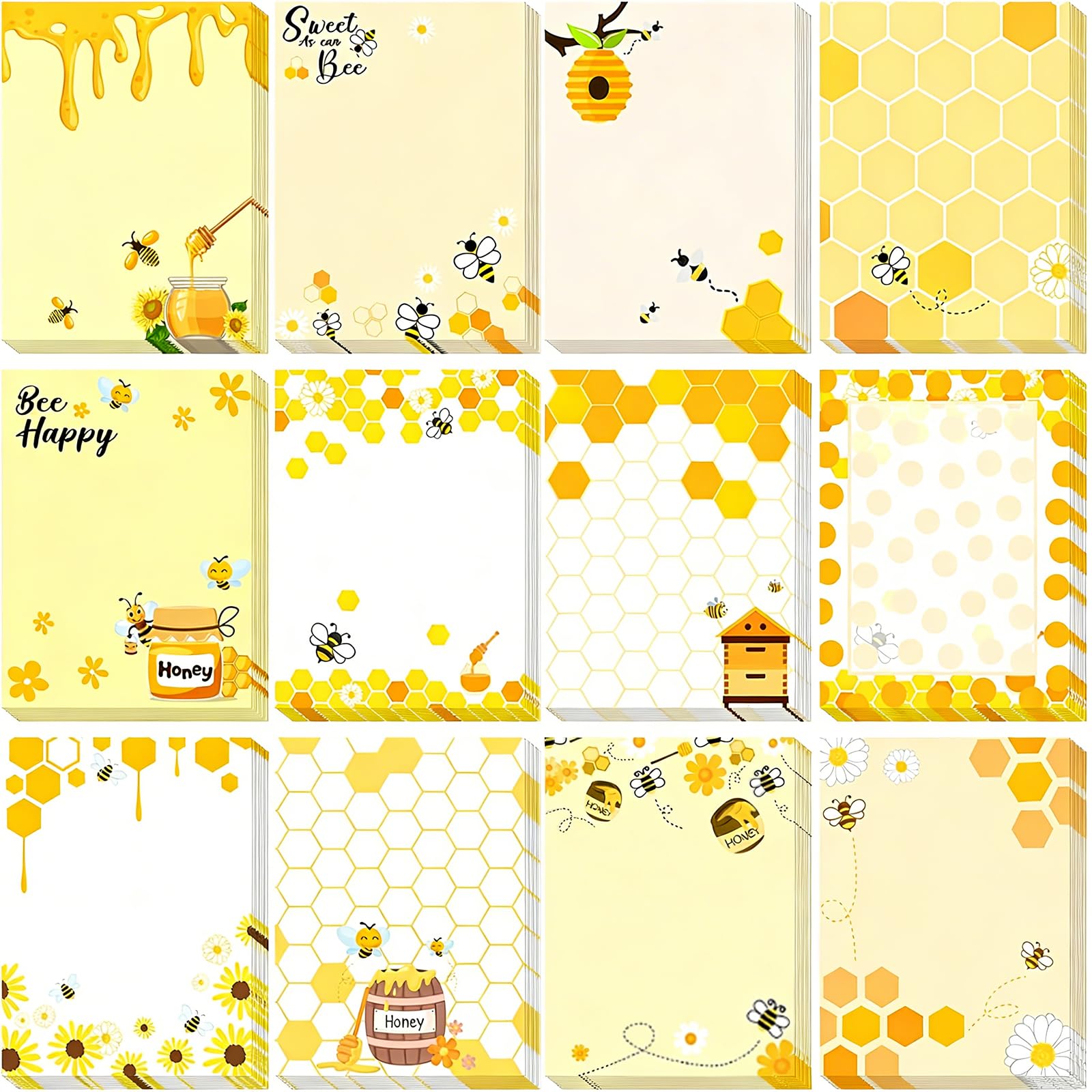 Wonninek Bee Sticky Notes, 360Sheets Self-Adhesive Cute Sticky Notes Novelty Office Supplies, 7.62 x 10cm Bumble Bee Posted Notes Gifts for Men Women Friends Co-Workers - 12Pads