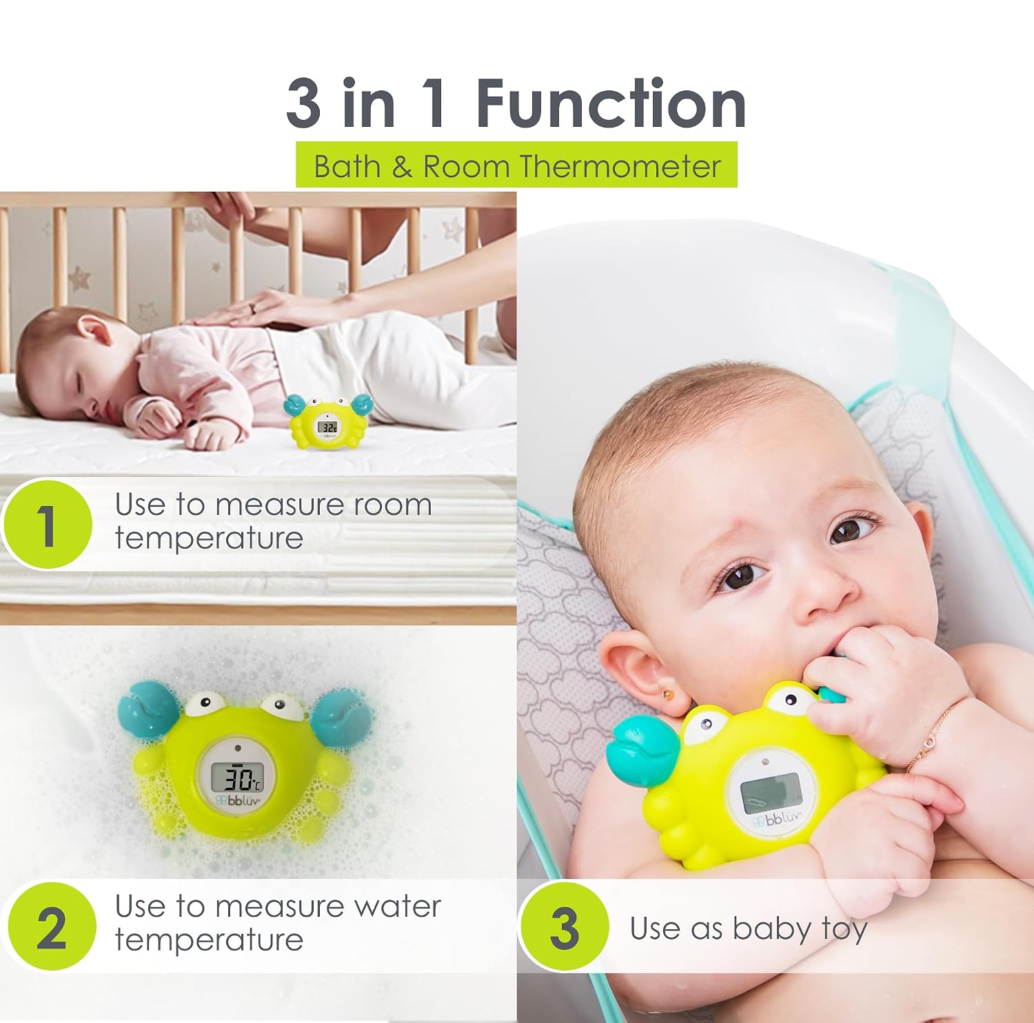 bblüv – Kräb 3-in-1 Bath Thermometer & Bath Toy – Fahrenheit