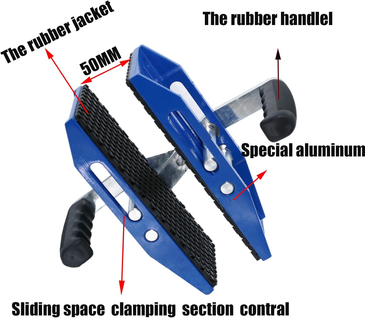 2 Pcs Granite Carrying Clamps Double Handed Panel Stone Carry Clamp 660 lbs with Rubber-lined（0-2.36 inch) Heavy Duty Lifting Tools for Glass Quartz Slabs Mable