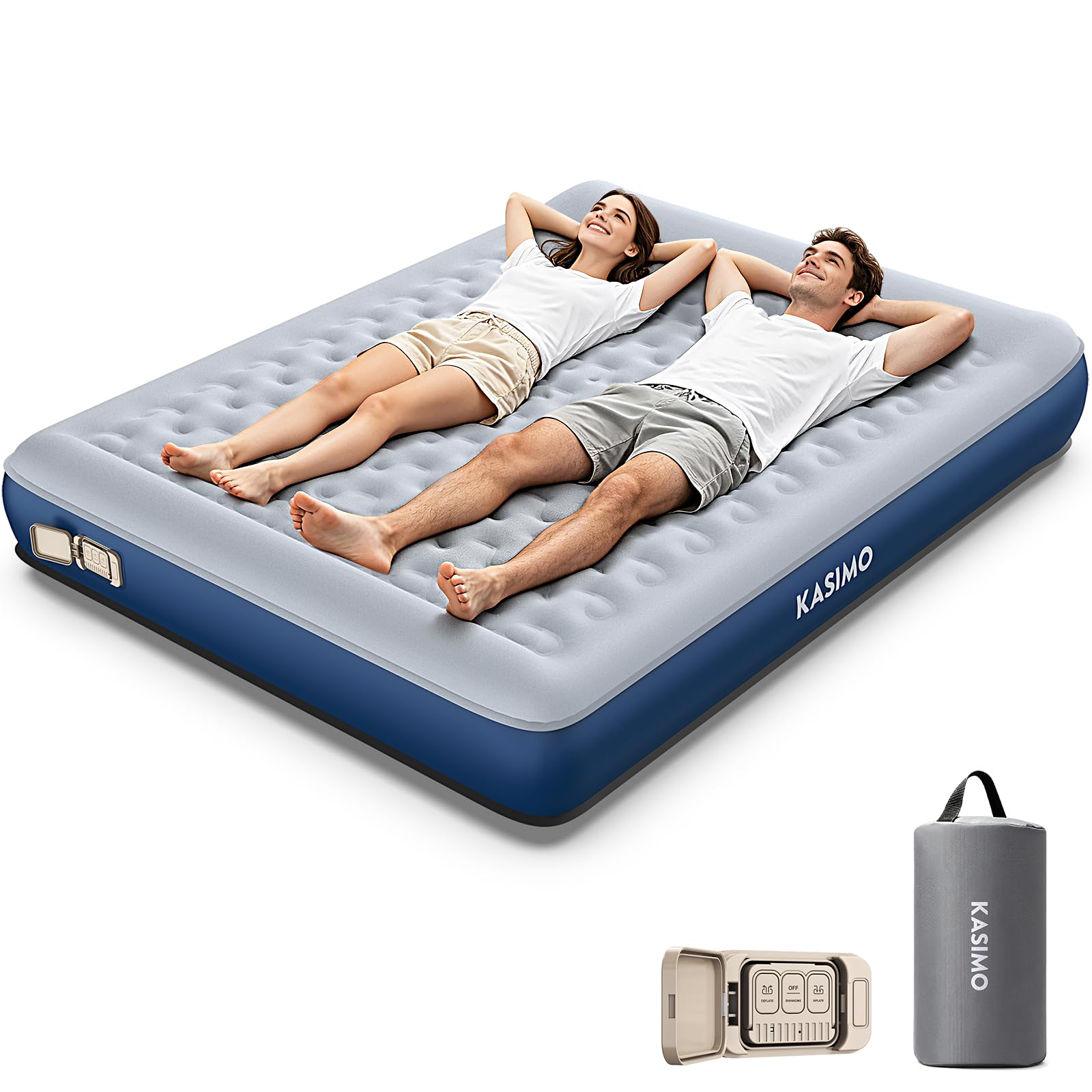 KASIMO TPU Luftmatratze selbstaufblasend, Luftbett 2 Personen, Gästebett mit integrierter Elektrischer Pumpe, aufblasbare matratze mit Kissen, luftmatratze 190x150x22cm für Gäste zu Hause und Camping