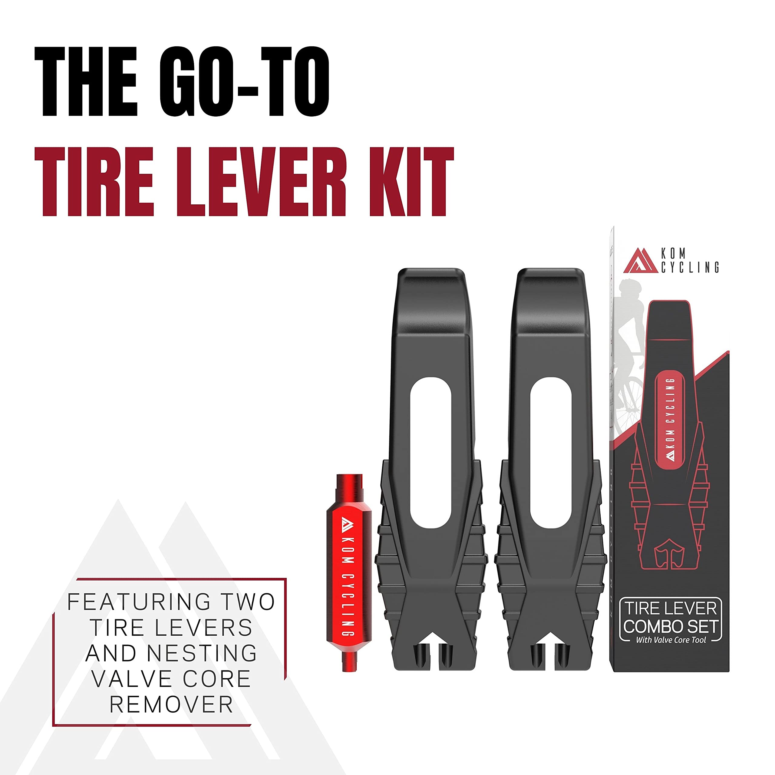 KOM Cycling Presta Valve Core Removal Tool Tubeless Tire Lever Set. Bicycle Tire Lever Set That Includes a Valve Core Remover. Great for Removing Presta Valve Cores with The Presta Valve Core Tool