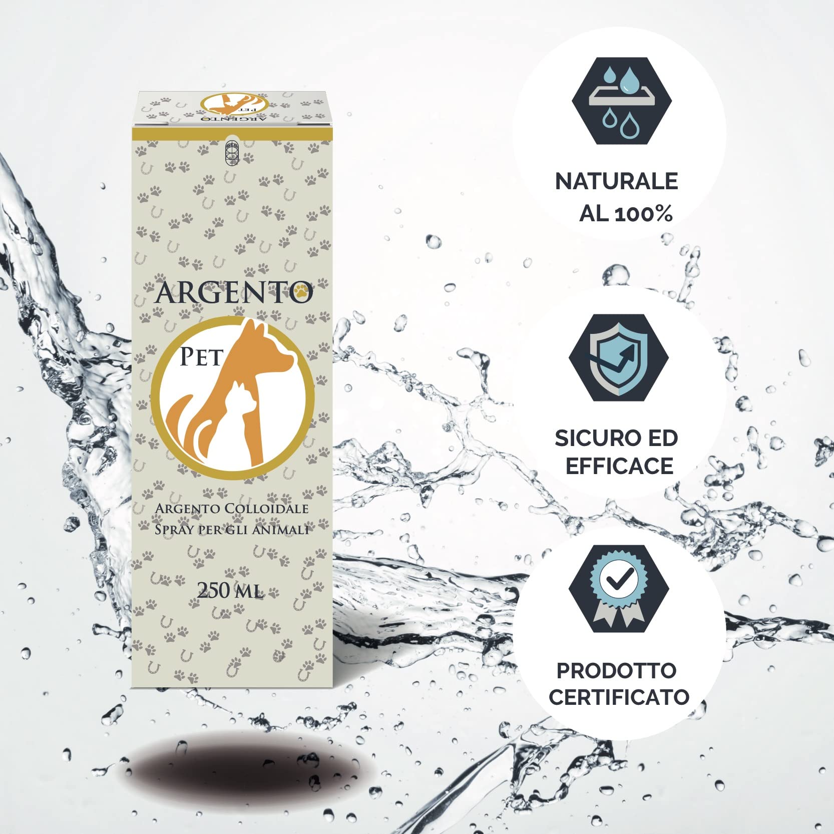 SEB - ARGENTO PET SPRAY - PER ANIMALI. Argento colloidale ionico 40ppm con trigger spray per un'applicazione facile e pratica