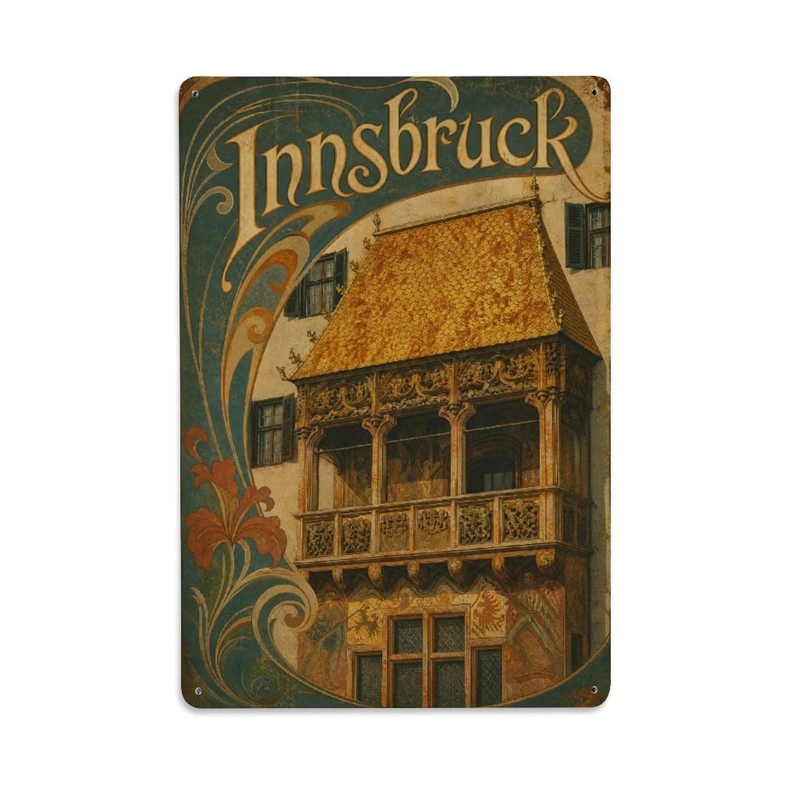 Huiyhb 8X12inch(20X30cm) Vintage Travel Innsbruck Gilded Balcony Austria Metal Tin Sign