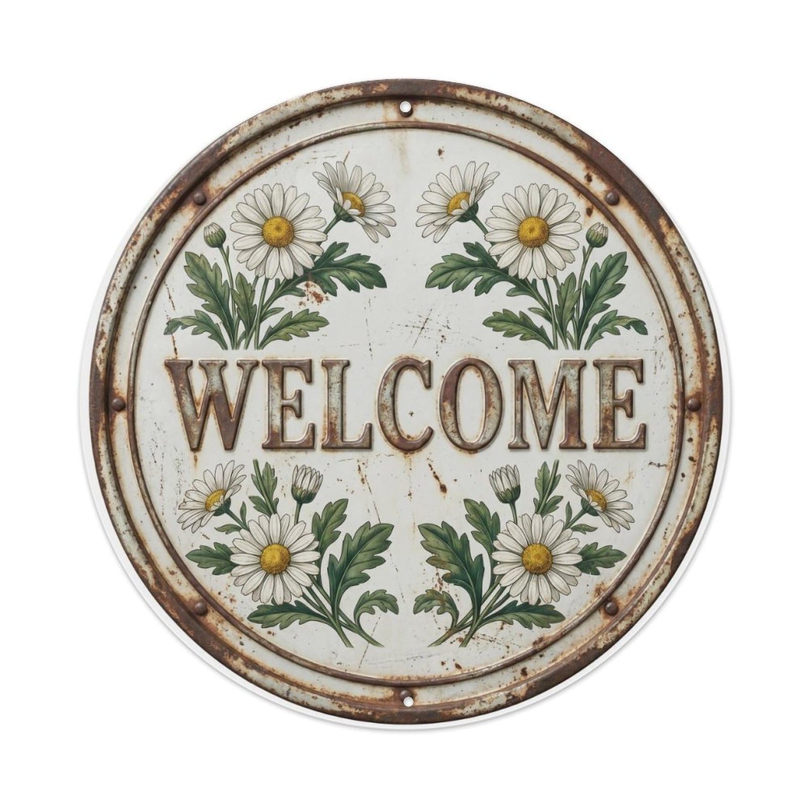 Welcome Botanical Floral Greeting Label Daisy Metal Tin Sign