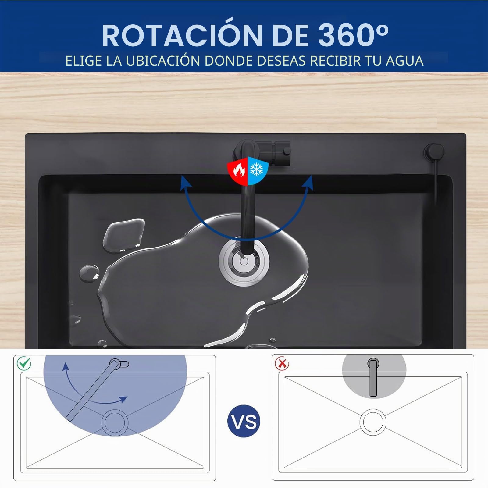 80x45cm Fregadero De Cocina 1 Seno De Acero Inoxidable con Dispensador De JabóN, Grifo y Juego De DesagüE, Fregadero Bajo Encimera O Sobre Encimera con Escurreplatos, Negro