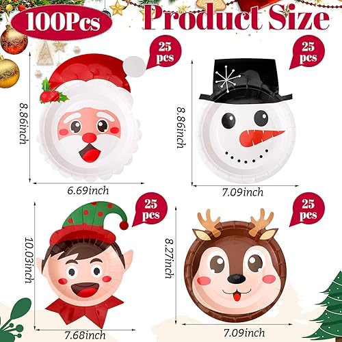 Miniatura 3 de Uiifan 100 platos de papel de Navidad, platos desechables de Navidad, platos de Santa Navidad, juego de vajilla de Navidad, decoraciones de mesa,