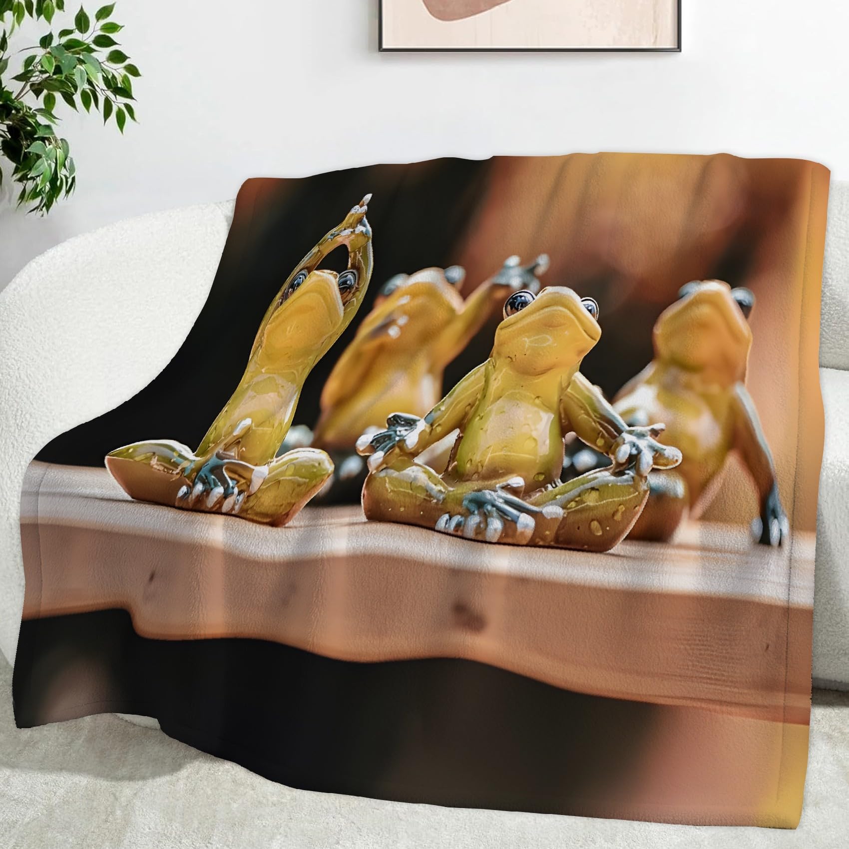 Plaid polaire microfibre grenouille yoga couverture chaude lit et salon xl
