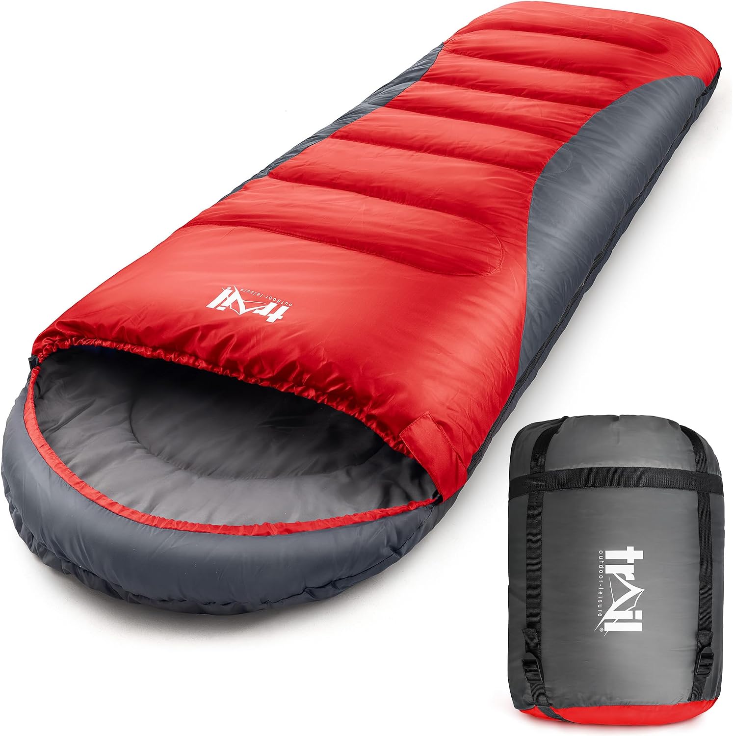 Trail Alpine Hooded Sleeping Bag - 250g Sleeping Bag 3 Season Sleeping Bag Lightweight Small Pack Size - Hooded and Compression Sack Red