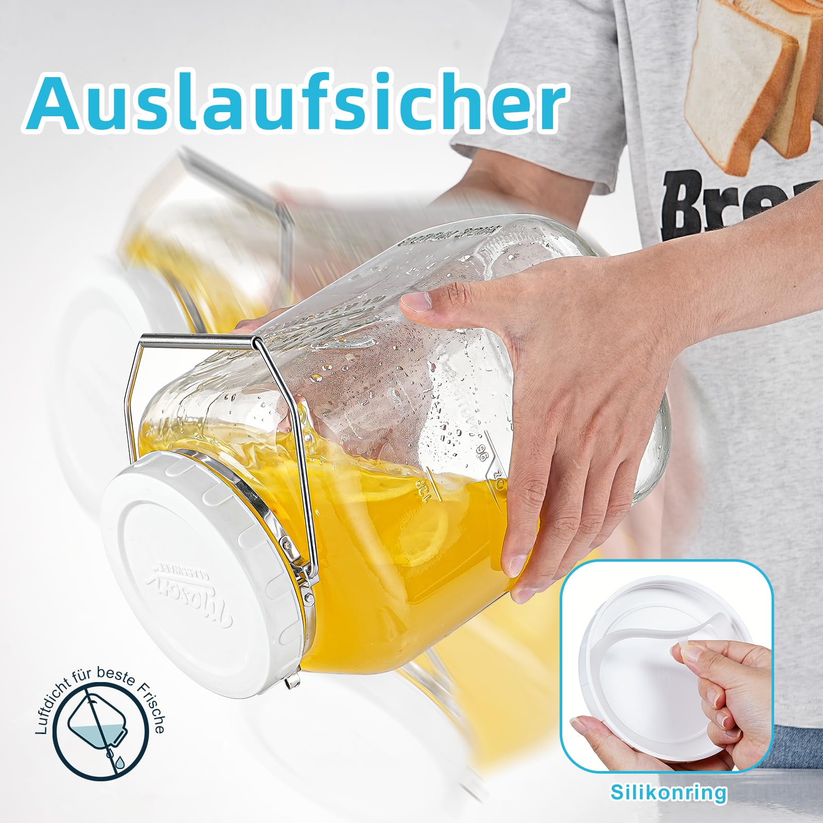 Absovetu Vorratsgläser mit Schraubdeckel, 5,5 L, 2 Stück Einmachgläser Groß | Einmachglas 5l, Einmachgläser mit Deckel Luftdicht, Fermentiergläser, Für Kimchi Kombucha Mehl Spaghetti Süßigkeiten Keksdose