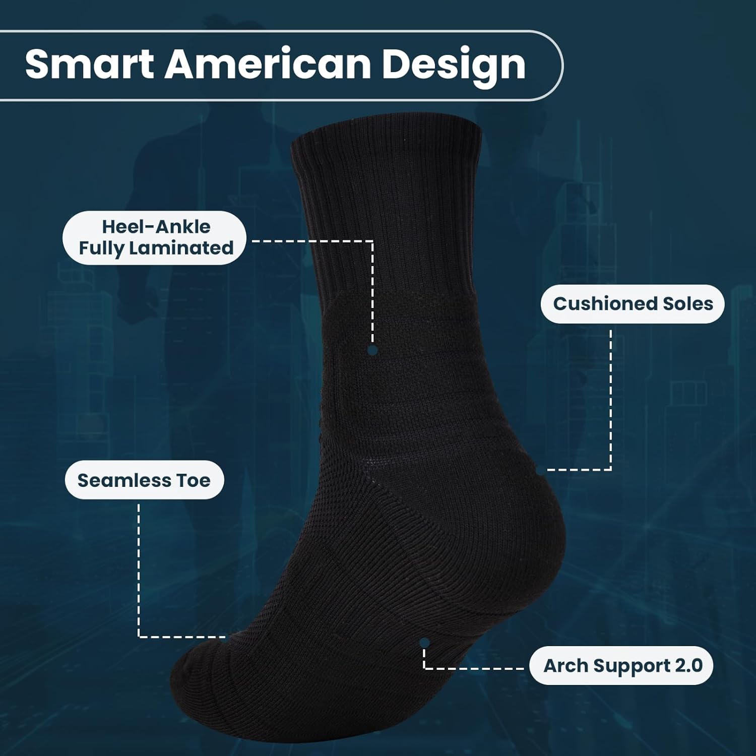 VIDACO Compression Socks Men 5 Pairs, Cotton Athletic Crew Socks Cushioned Sports Running-Arch Support Work Socks Size 8-10 - Image 5