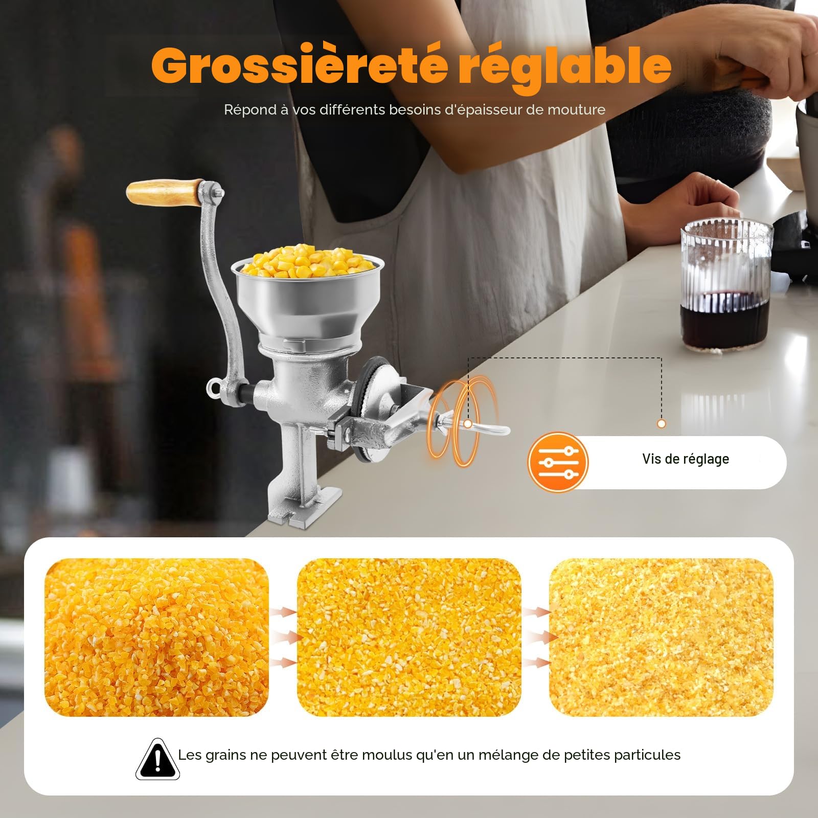 Moulin à céréales, manuel, à la main, pour céréales, grains et café