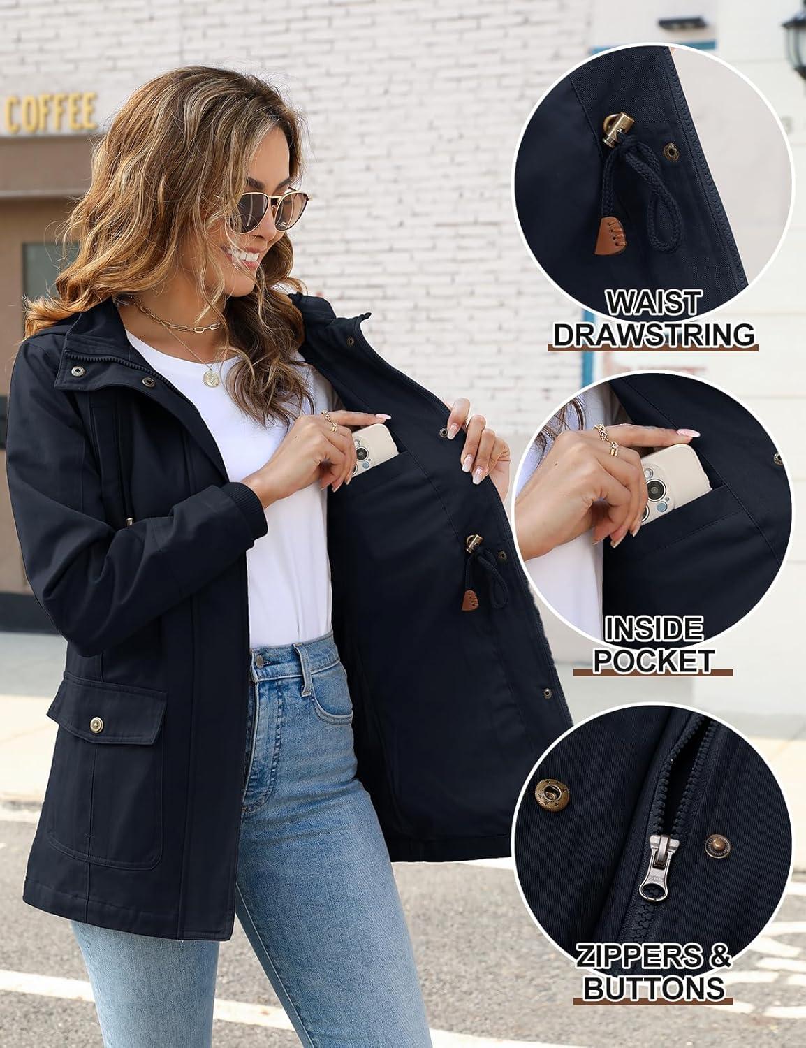 Tuopuda Damesjas, tussenseizoen, lichte parka met capuchon, casual, jas