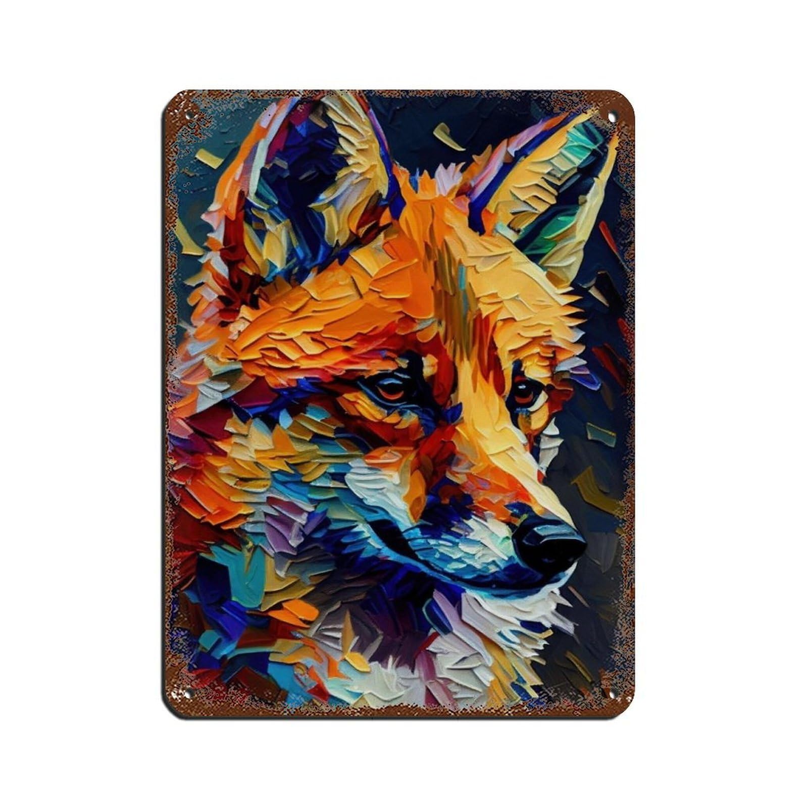 Fox Oil Painting Poster Retro Poster Metal Tin Sign Chic Art Retro Iron Painting Bar People Cave Cafe Family Garage Poster Wall Decoration 12x16inch(30x40cm)