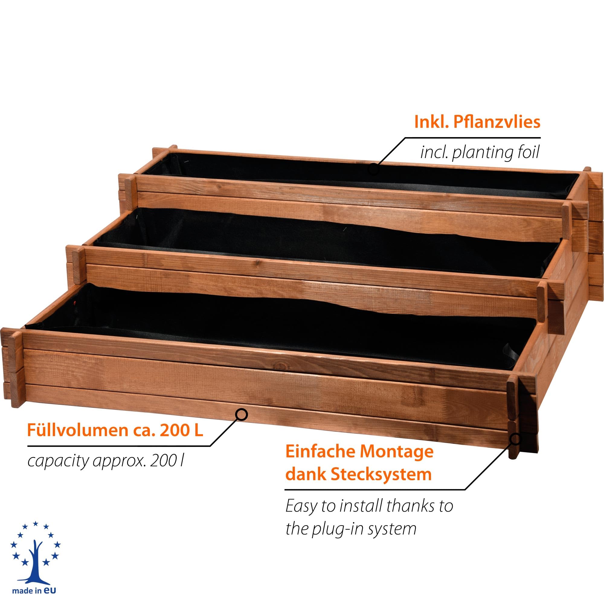 Bancal de tres pisos - Perú de madera (Pino): Mesa bancal montable para verduras, hierbas, flores, flexible en su colocación, marrón, 110 x 88 x 36 cm, 58180 FSC