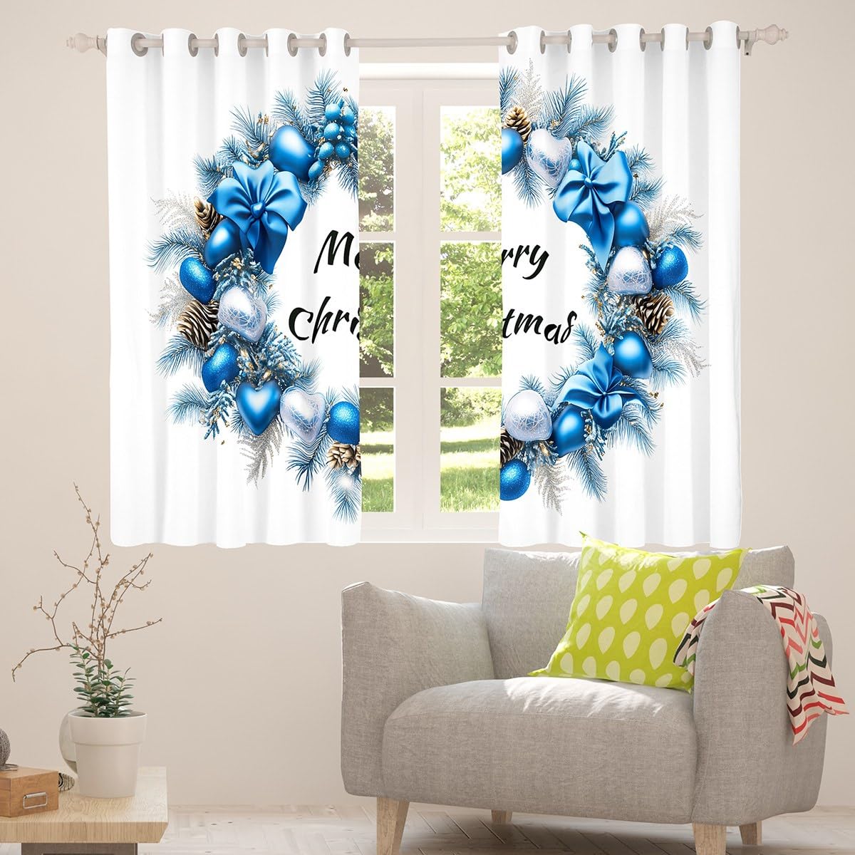 Homewish Tende per finestre natalizie, 168 x 228 cm, 2 pannelli, tende oscuranti con scritta "Merry Christmas" e "Merry Christmas", tendaggi invernali per finestre, per camera da letto