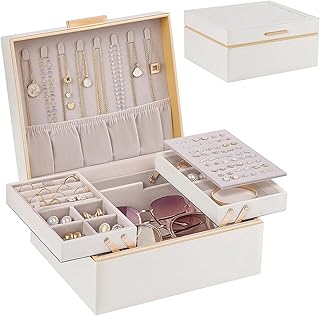 Lolalet 2 Ebenen Schmuckkästchen Schmuckbox Jewelry Organizer für Damen | Schmuckaufbewahrung Schmuck Organizer Schmuckkoffer für Halsketten Ringe Ohrringe Armbänder