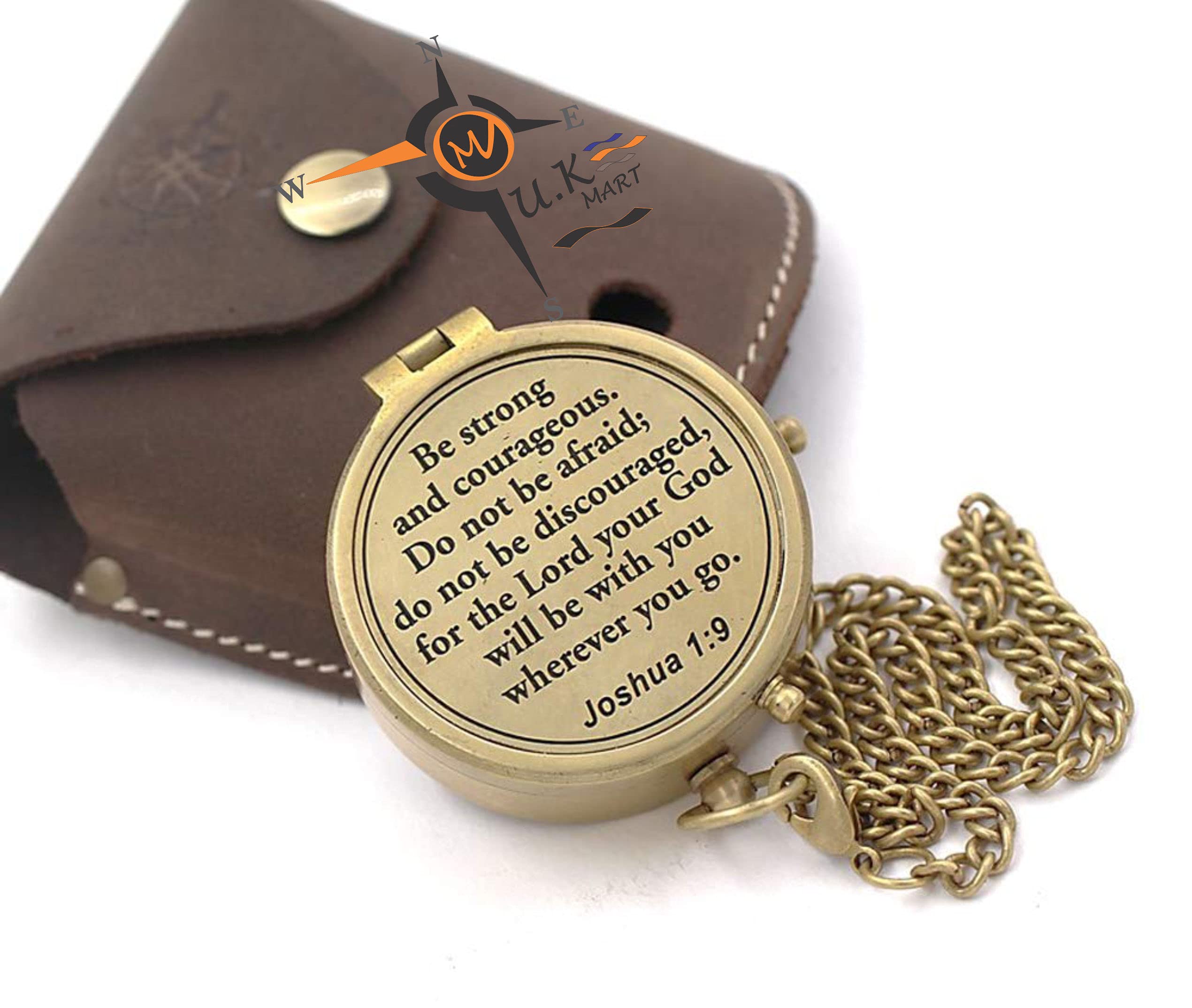 U.K MART Personalized Brass Antique Pocket Compass with Leather Case-picture-30