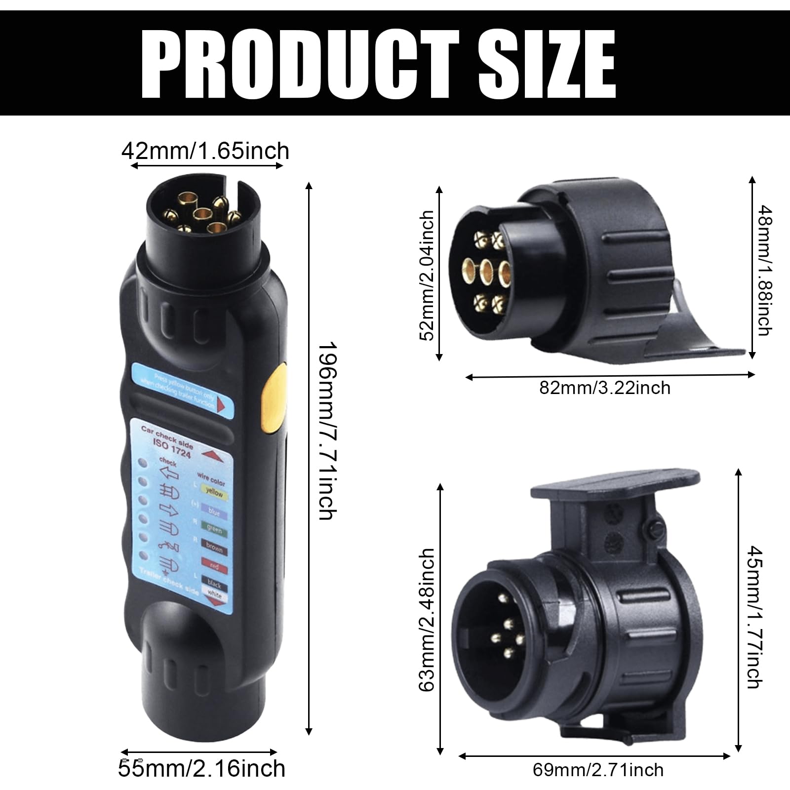 Comprobador de remolque de 7 pines: conector de enganche de remolque con adaptador de 13 a 7 pines y adaptador de 7 a 13 polos, dispositivo de prueba para iluminación de remolque de coche de 12 V